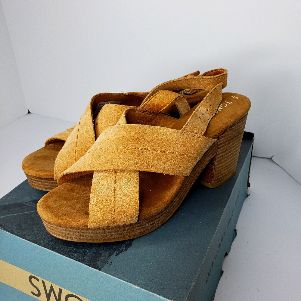 Toms ibiza honey suede Heel Sandals NWOT